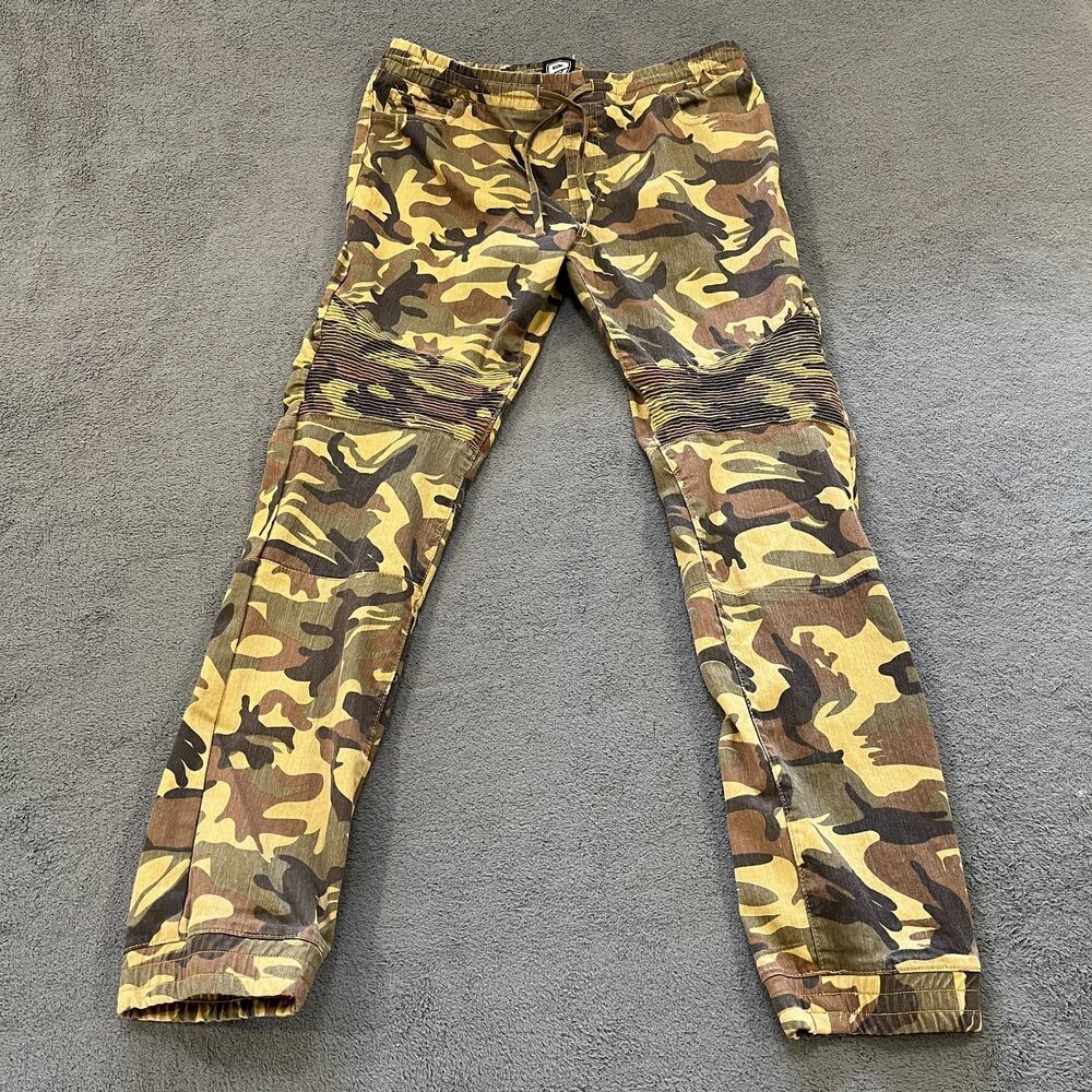 Encrypted Camouflage Moto Drawstring Elastic Hem Biker Jogger Pants Men's Size M